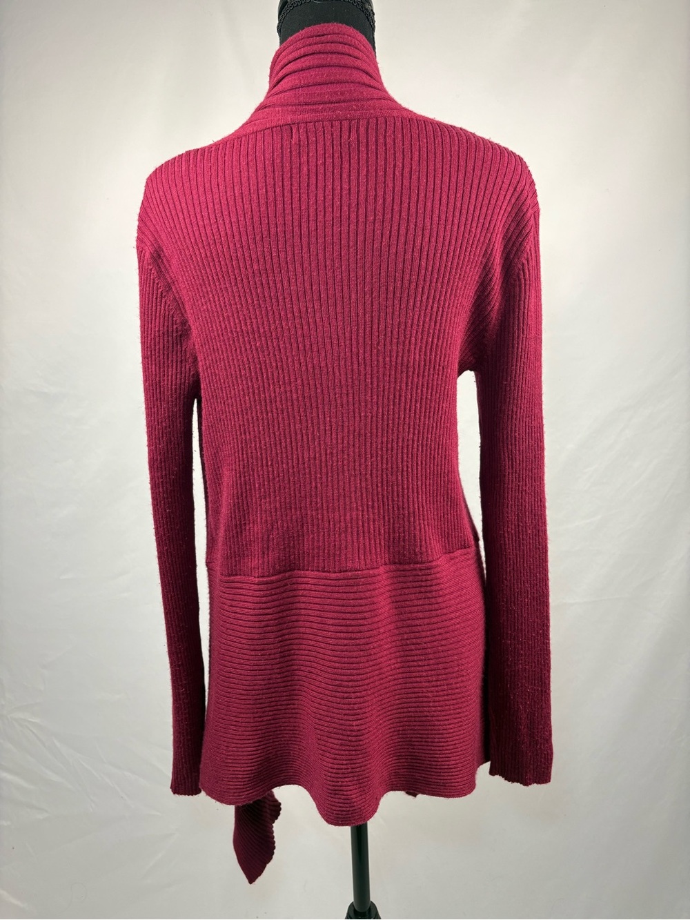 Cardigan Sweater Open-Front Ribbed- Deep Berry - Picture 3 of 7